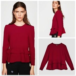 Zara Red Peplum Top